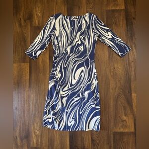 J. McLaughlin Navy and Cream Swirl Midi Dress